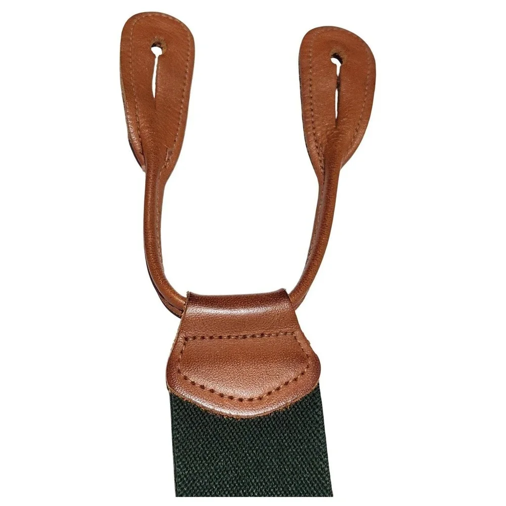 Polo Ralph Lauren Golf Motif Silk Embroidered‎ Suspenders Leather Heritage VTG